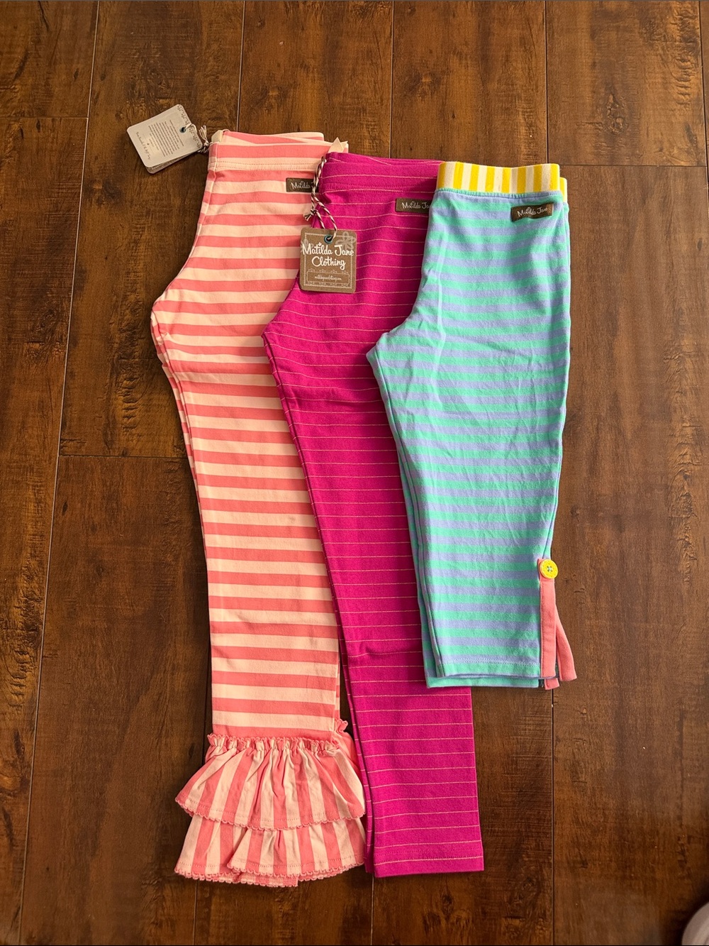 Matilda Jane Striped Girls' Leggings Set - Pink, Hot Pink & Mint